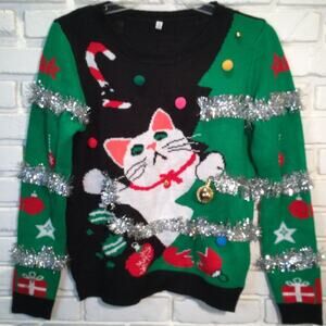 Ugly Christmas Sweater Cat Themed Runs Small